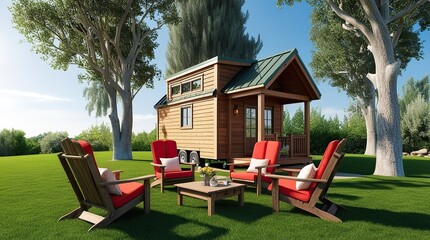Tiny Wooden House on Wheels | Cozy Portable Cabin for Eco-Friendly Living in Nature