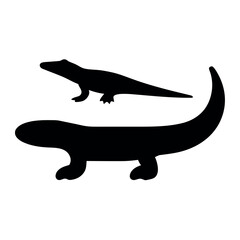 Two silhouetted amphibians one larger than the other against a white background