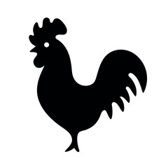 A striking black silhouette of a proud rooster with its comb and tail feathers clearly defined