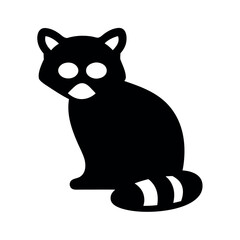 Stylized silhouette of a black raccoon with ringed tail sitting and looking forward