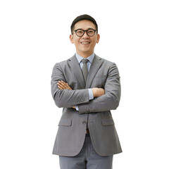 Confident Professional in Gray Suit with Warm Smile