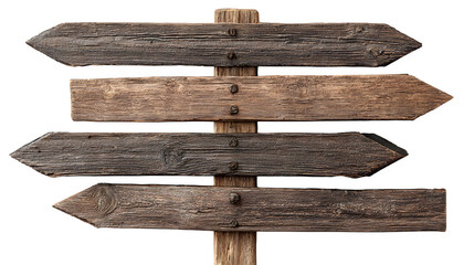 Rustic Wooden Directional Signpost, isolated on transparent background