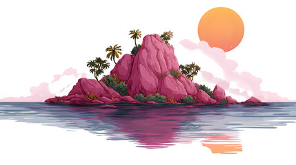 Tropical Island Sunset, isolated on transparent background