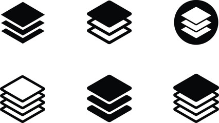 Stacked Layers Icons: Solid and Outline Designs
