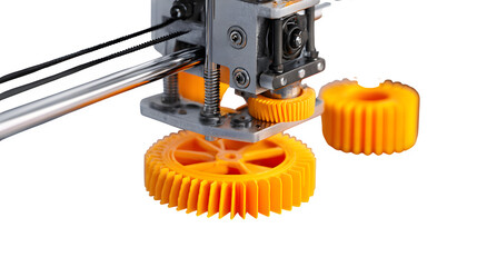 3D Printer Creating Gears, isolated on transparent background