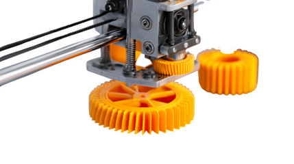 3D Printer Creating Gears, isolated on transparent background