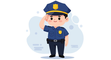 Adorable Cartoon Police Officer Saluting Uniformed and Ready for Duty.