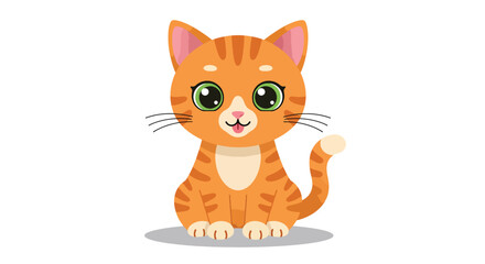 Adorable Cartoon Orange Tabby Kitten with Big Green Eyes.