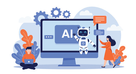 Artificial Intelligence Robot Interacting with People and Technology.