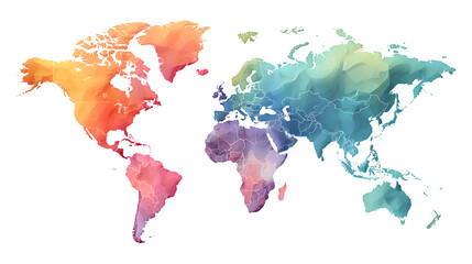 World map with color gradient, isolated on transparent background