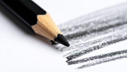 Black pencil drawing charcoal lines on white paper wood graphite