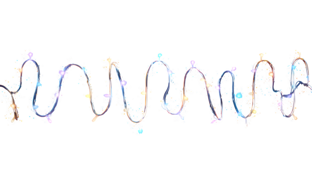 Colorful string lights, isolated on transparent background