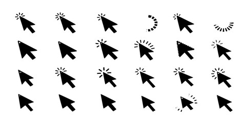 Fototapeta premium Computer mouse click cursor gray arrow icons set and loading icons. Cursor icon. Mouse click cursor collection. 