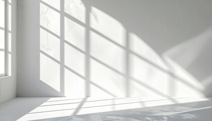 Fototapeta premium Bright white interior with geometric window light patterns shadows