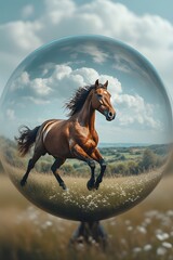 A horse running in a crystal ball