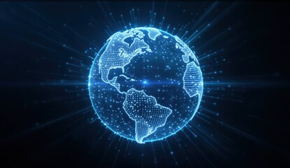 Global Network of Connections Representing Digital Information and Technology Spreading Across the World