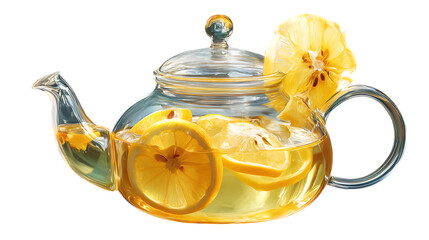 Lemon Tea in Glass Teapot, isolated on transparent background