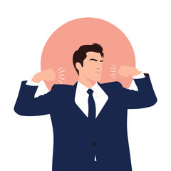 A confident businessman flexing his muscles showing his strength and determination to succeed in his career.