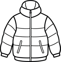 Puffer jacket with zipper line art on transparent background