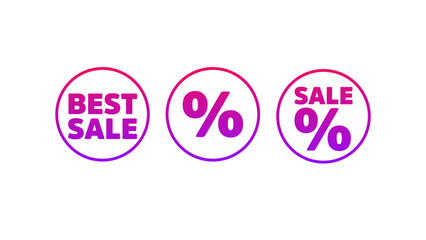 Set of vector buttons, sale symbols on isolated white background. 