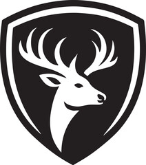 Stag Head and Shield Logo Vector Black Deer Silhouette Icon for Hunting Security Heraldry Sports Team Mascot and Outdoor Brand Design