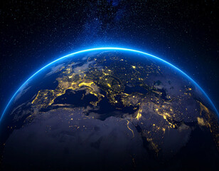 Fototapeta premium Earth illuminated by city lights seen from space night