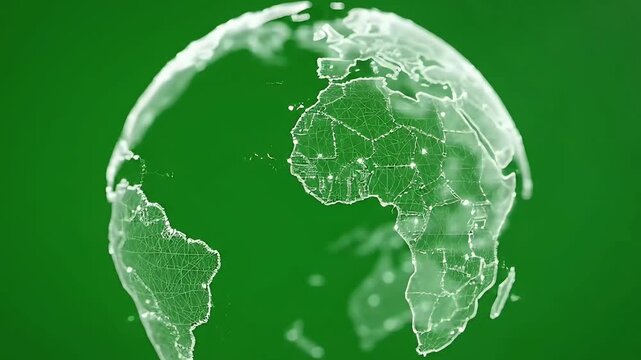 Digital Earth Hologram Rotating on Green Screen Background.