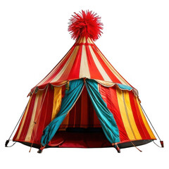 a colorful striped tent with a red pom isolated on white and transparent background.
