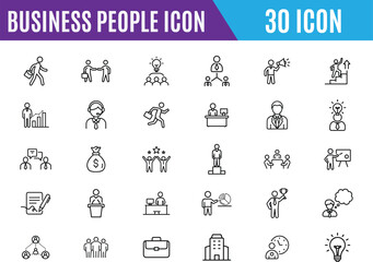 Fototapeta premium Business people line icon set. Vector pictograms of management, success people, marketing, finance, presentation, partnership, collaboration, thin linear illustration.