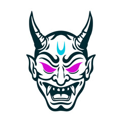 Setsubun Oni Mask Illustration, Bean Throwing Festival etsubun Bean Throwing Festival Oni demon mask simplified to sharp horns and a jagged mouth