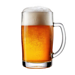 a glass of beer with foam isolated on white and transparent background
