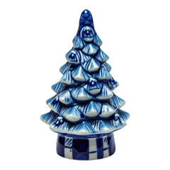 Vintage Blue Ceramic Christmas Tree PNG &ndash; Glossy Holiday Decoration, Transparent Background
