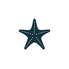 Obraz premium A dark teal starfish silhouette decorated with a pattern of small white dots, isolated on white.