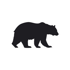 Fototapeta premium Black silhouette of a walking bear. 2D flat vector graphic of a large wild mammal on white background.