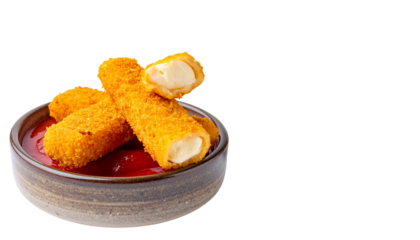 Appetizer Collection Featuring Cheese Sticks with Dipping Sauce Duo, isolated on transparent background