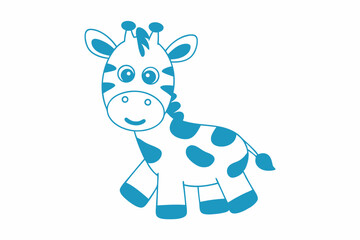 Turquoise cartoon giraffe standing alone with a happy smile on a white background