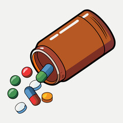 Pile of drugs and pills on blue background medical pill tablet pharmacy symbol vector illustration