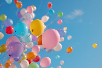 Colorful balloons floating in the clear blue sky