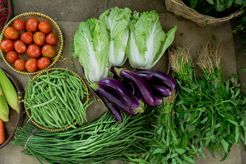 A vibrant and colorful display of fresh vegetables is showcasing a variety of healthy food options available