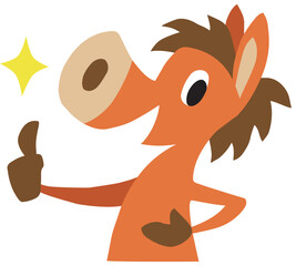 手描きのゆるい馬キャラクター(年賀、干支、午、いいねポーズ)