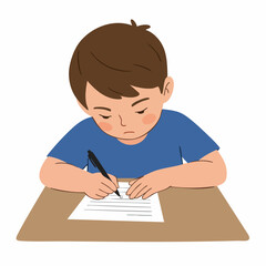 Simple Flat Illustration Boy Writing on Desk Educational Activity Clipart