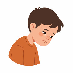 Cartoon Style Depressed Little Boy Character with Sad Expression Illustration