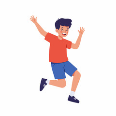 Flat Illustration Joyful Boy Character Jumping in Air Celebration Pose