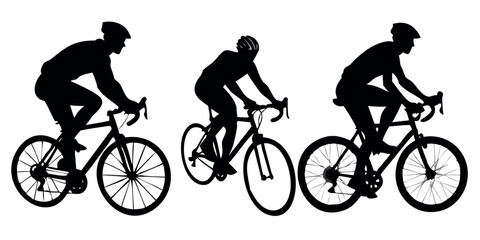 Fototapeta premium Vector Silhouette Set of Bicycles Road Racing Mountain with Rider and City Commuter