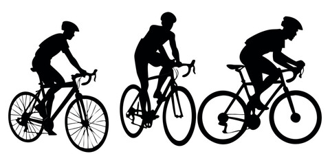 Fototapeta premium Vector Silhouette Set of Bicycles Road Racing Mountain with Rider and City Commuter