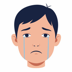 Flat Cartoon Crying Boy Depressed Expression Character Face Illustration