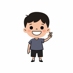 Cartoon Style Smiling Boy Making a Peace Sign Character Illustration