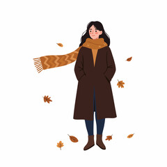 Flat Style Full Body Woman with Scarf and Coat Illustration