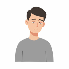 Simple Cartoon Style Portrait Depressed Man Character Emotional Illustration