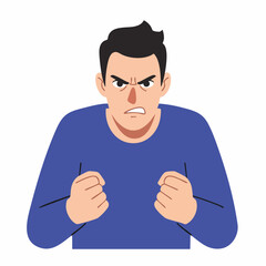 Minimalist Cartoon Style Angry Man Face Expression Character Illustration
